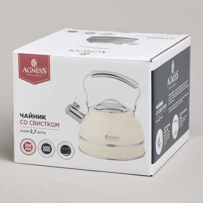 ЧАЙНИК AGNESS СО СВИСТКОМ 2,7Л, ТЕРМОАККУМУЛИРУЮЩЕЕ ДНО, 304 СТАЛЬ,  ИНДУКЦИЯ-1