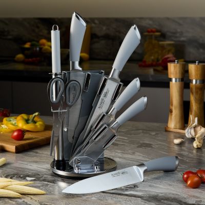 НАБОР НОЖЕЙ AGNESS НЖС НА ПЛАСТИКОВОЙ ВРАЩАЮЩЕЙСЯ ПОДСТАВКЕ 8 ПР.-0