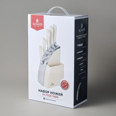 НАБОР НОЖЕЙ AGNESS НА ПЛАСТИКОВОЙ ПОДСТАВКЕ, 6 ПРЕДМЕТОВ-1