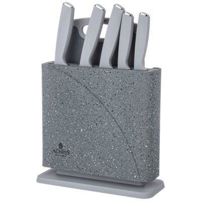 НАБОР НОЖЕЙ AGNESS НЖС НА ПЛАСТИКОВОЙ ПОДСТАВКЕ И РАЗДЕЛОЧНАЯ ДОСКА, 7 ПР.-3