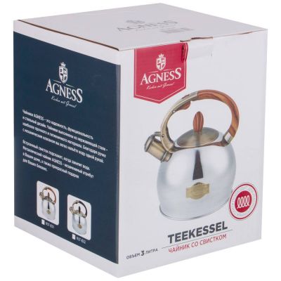 ЧАЙНИК AGNESS СО СВИСТКОМ, СЕРИЯ ЧЕРНОЕ ЗОЛОТО,  3,0 Л ТЕРМОАККУМУЛИРУЮЩЕЕ ДНО, ИНДУКЦИЯ (КОР=6ШТ)-1