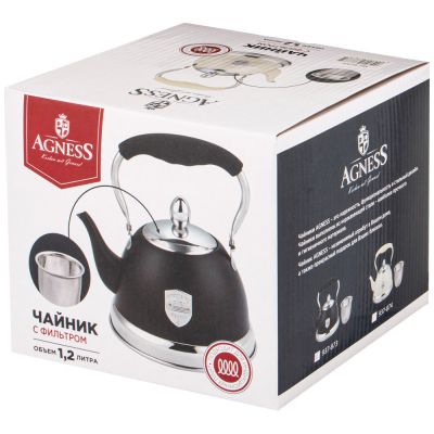 ЧАЙНИК AGNESS С ФИЛЬТРОМ, 1,0 Л C ИНДУКЦИОН. КАПСУЛЬНЫМ ДНОМ И СКЛАДЫВАЮЩЕЙСЯ РУЧКОЙ ЦВЕТ: ЧЕРНЫЙ-1