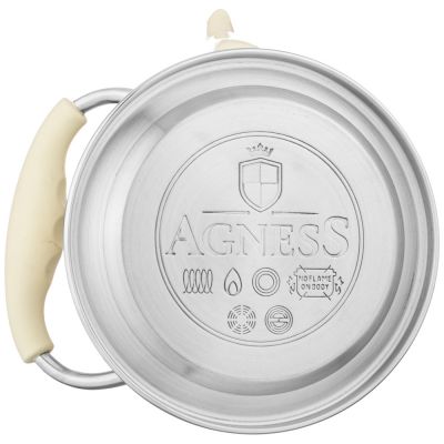 ЧАЙНИК AGNESS С ФИЛЬТРОМ, 1,0 Л C ИНДУКЦИОН. КАПСУЛЬНЫМ ДНОМ И СКЛАДЫВАЮЩЕЙСЯ РУЧКОЙ ЦВЕТ: КРЕМОВЫЙ-3