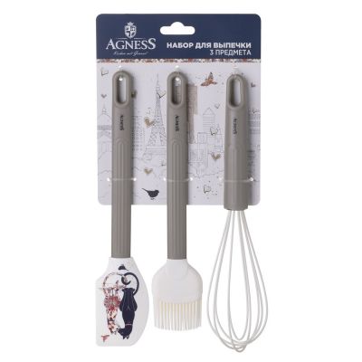 НАБОР: ВЕНЧИК, ЛОПАТКА, КИСТОЧКА AGNESS, 3 ПРЕДМЕТА, СЕРИЯ 