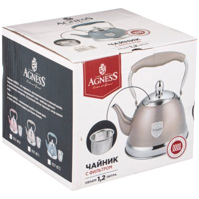 ЧАЙНИК AGNESS С ФИЛЬТРОМ, 1,0 Л C ИНДУКЦИОН. КАПСУЛЬНЫМ ДНОМ И СКЛАДЫВАЮЩЕЙСЯ РУЧКОЙ ЦВЕТ: СЕРЫЙ-1