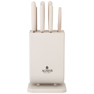 НАБОР НОЖЕЙ AGNESS С НОЖНИЦАМИ И МУСАТОМ НА ПЛАСТИКОВОЙ ПОДСТАВКЕ, 8 ПРЕДМЕТОВ-0