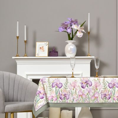 СКАТЕРТЬ ИРИСЫ 110Х140СМ ,БЕЛЫЙ, 100% ХЛОПОК,ТВИЛ ПРОПИТКА-1