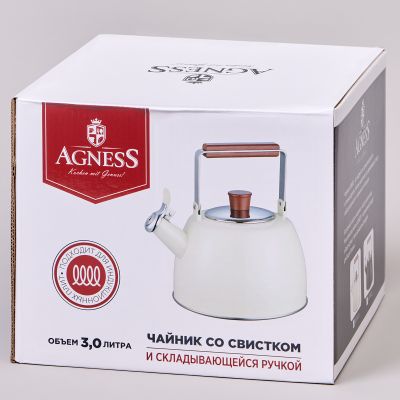 ЧАЙНИК AGNESS 3,0 Л СО СВИСТКОМ И СКЛАДЫВАЮЩЕЙСЯ РУЧКОЙ, ИНДУКЦИОННОЕ КАПСУЛЬНОЕ ДНО-1