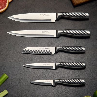 НАБОР НОЖЕЙ AGNESS 6 ПР.С МАГНИТНЫМ ДЕРЖАТЕЛЕМ И РУЧКОЙ ИЗ НЕРЖ.СТАЛИ-2