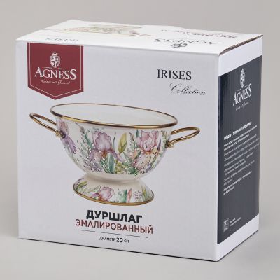 ДУРШЛАГ AGNESS ЭМАЛИРОВАННЫЙ, СЕРИЯ ЯБЛОНЕВЫЙ САД, 20СМ H=14СМ  D=20СМ-2