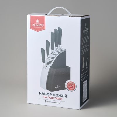 НАБОР НОЖЕЙ AGNESS НА ПЛАСТИКОВОЙ ПОДСТАВКЕ, 6 ПРЕДМЕТОВ-1