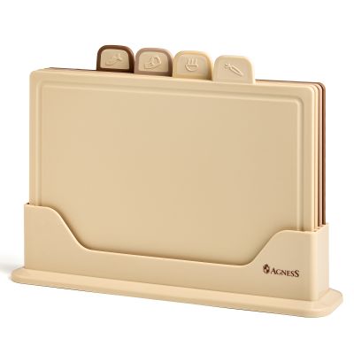 НАБОР AGNESS ИЗ 4 ДОСОК НА ПОДСТАВКЕ, ЦВЕТ: БЕЖЕВЫЙ-0