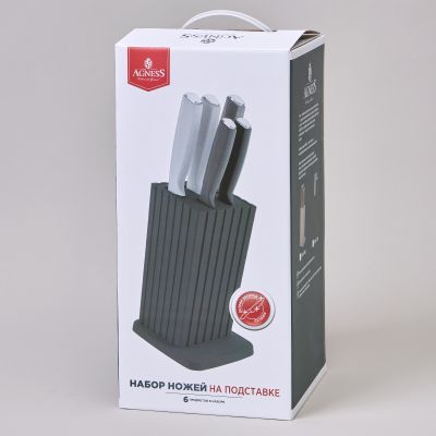 НАБОР НОЖЕЙ AGNESS НА ПЛАСТИКОВОЙ ПОДСТАВКЕ, 6 ПРЕДМЕТОВ-1