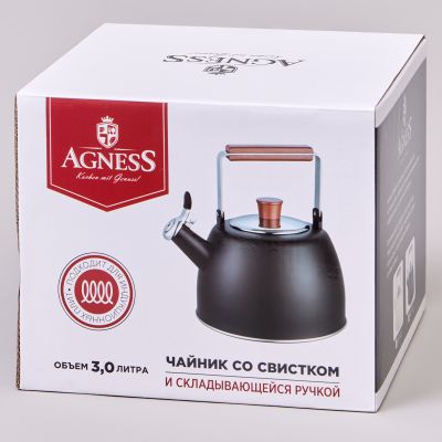 ЧАЙНИК AGNESS 3,0 Л СО СВИСТКОМ И СКЛАДЫВАЮЩЕЙСЯ РУЧКОЙ, ИНДУКЦИОННОЕ КАПСУЛЬНОЕ ДНО-1