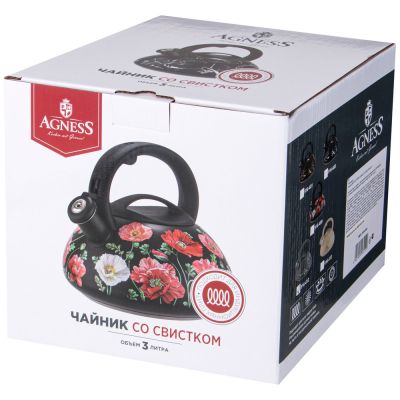 ЧАЙНИК AGNESS СО СВИСТКОМ 3 Л, СЕРИЯ FANTASY, ИНДУКЦИОННОЕ КАПСУЛЬНОЕ ДНО-1