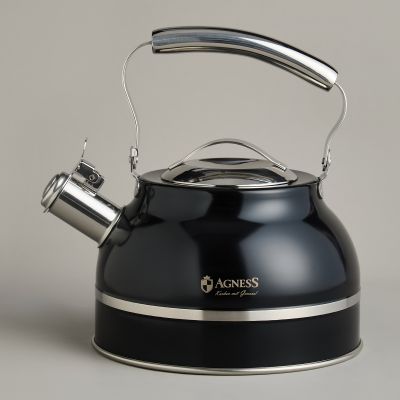 ЧАЙНИК AGNESS СО СВИСТКОМ 2,7Л, ТЕРМОАККУМУЛИРУЮЩЕЕ ДНО, 304 СТАЛЬ,  ИНДУКЦИЯ-0