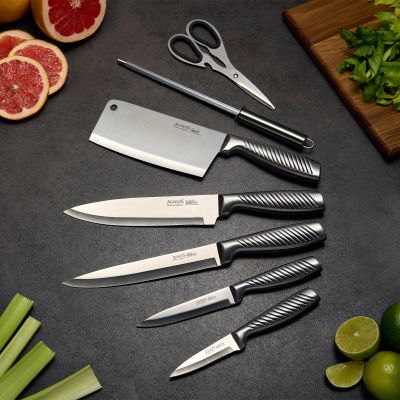 НАБОР НОЖЕЙ AGNESS НЖС НА ПЛАСТИКОВОЙ ВРАЩАЮЩЕЙСЯ ПОДСТАВКЕ 8 ПР.-2