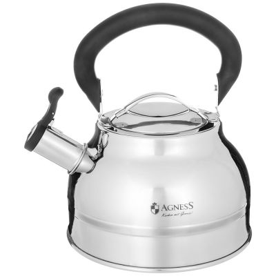 ЧАЙНИК AGNESS СО СВИСТКОМ 2,7Л, ТЕРМОАККУМУЛИРУЮЩЕЕ ДНО, 304 СТАЛЬ, ИНДУКЦИЯ-0