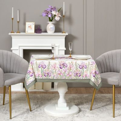 СКАТЕРТЬ ИРИСЫ 110Х140СМ ,БЕЛЫЙ, 100% ХЛОПОК,ТВИЛ ПРОПИТКА-0