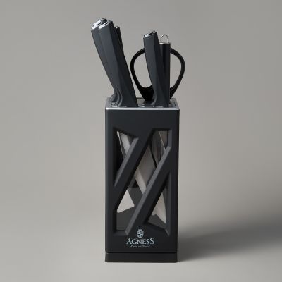 НАБОР НОЖЕЙ AGNESS НЖС НА ПЛАСТИКОВОЙ ВРАЩАЮЩЕЙСЯ ПОДСТАВКЕ 8 ПР.-3