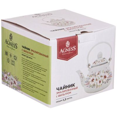 ЧАЙНИК AGNESS ЭМАЛИРОВАННЫЙ СО СЪЕМНЫМ ФИЛЬТРОМ ИЗ НЖС, СЕРИЯ 