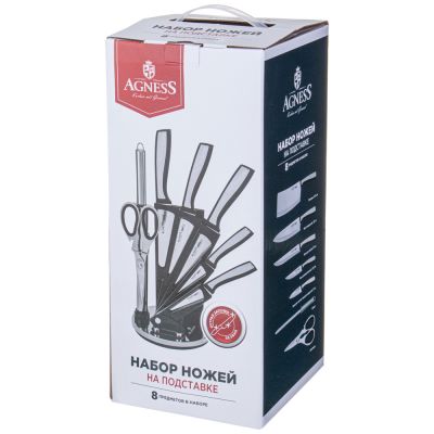 НАБОР НОЖЕЙ AGNESS С НОЖНИЦАМИ И МУСАТОМ НА ПЛАСТИКОВОЙ ПОДСТАВКЕ, 8 ПРЕДМЕТОВ-1
