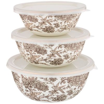 НАБОР МИСОК AGNESS ЭМАЛИРОВАН. С ПЛАСТИК.КРЫШКАМИ, СЕРИЯ ROYAL GARDEN 6ПР. 14/16/18СМ, 0,6/0,9/1,3Л-0