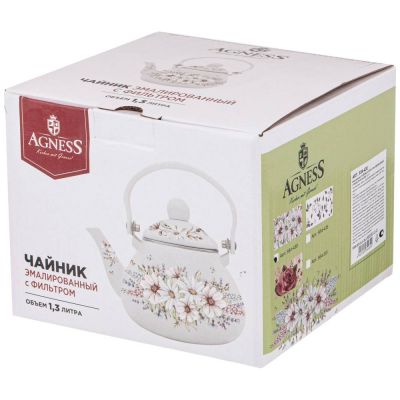 ЧАЙНИК AGNESS ЭМАЛИРОВАННЫЙ СО СЪЕМНЫМ ФИЛЬТРОМ ИЗ НЖС, СЕРИЯ 
