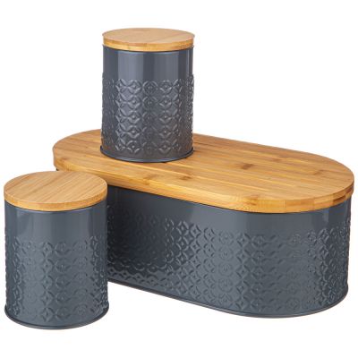 ХЛЕБНИЦА AGNESS 33,8Х18Х12СМ С 2-МЯ БАНКАМИ Д/СЫП. ПРОД. D10СМ, H11СМ, GREY-3