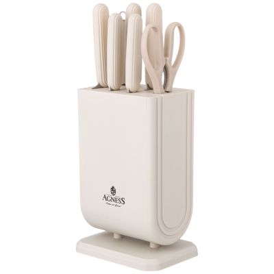 НАБОР НОЖЕЙ AGNESS С НОЖНИЦАМИ И МУСАТОМ НА ПЛАСТИКОВОЙ ПОДСТАВКЕ, 8 ПРЕДМЕТОВ-2