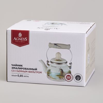 ЧАЙНИК AGNESS ЭМАЛИРОВАННЫЙ СО СЪЕМНЫМ ФИЛЬТРОМ ИЗ НЖС СЕРИЯ 