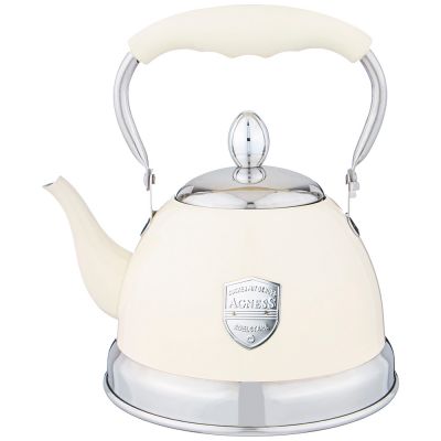 ЧАЙНИК AGNESS С ФИЛЬТРОМ, 1,0 Л C ИНДУКЦИОН. КАПСУЛЬНЫМ ДНОМ И СКЛАДЫВАЮЩЕЙСЯ РУЧКОЙ ЦВЕТ: КРЕМОВЫЙ-0