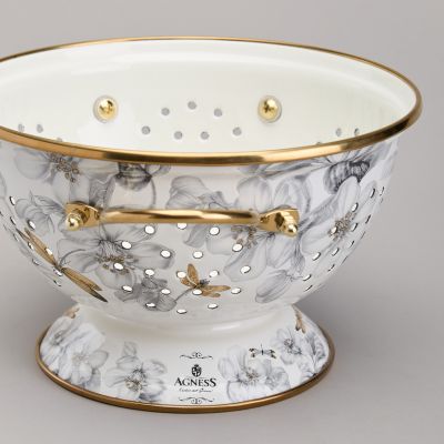 ДУРШЛАГ AGNESS ЭМАЛИРОВАННЫЙ, СЕРИЯ ЯБЛОНЕВЫЙ САД, 20СМ H=14СМ  D=20СМ-5