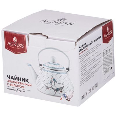 ЧАЙНИК AGNESS ЭМАЛИРОВАННЫ СО СЪЕМНЫМ ФИЛЬТРОМ ИЗ НЖС, СЕРИЯ 