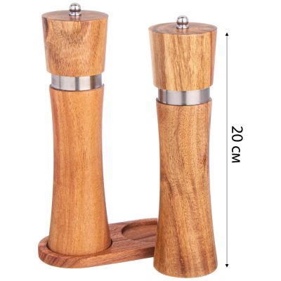 НАБОР МЕЛЬНИЦ ДЛЯ СПЕЦИЙ AGNESS ИЗ 2Х ШТ. НА ПОДСТАВКЕ АКАЦИЯ 14Х7Х21,5 СМ-2