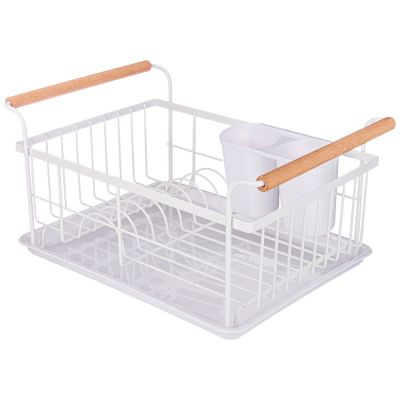 СУШИЛКА ДЛЯ ПОСУДЫ С ДЕРЕВЯННЫМИ РУЧКАМИ БЕЛАЯ 36*26*16,5 СМ (КОР-6ШТ)-0