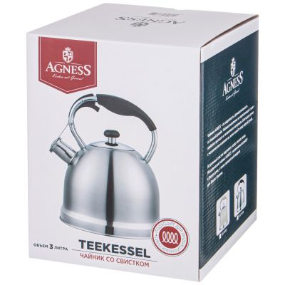 ЧАЙНИК AGNESS СО СВИСТКОМ, 3Л C ИНДУКЦИОН. КАПСУЛЬНЫМ ДНОМ ЦВЕТ: СТАЛЬНОЙ-1