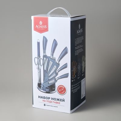 НАБОР НОЖЕЙ AGNESS С НОЖНИЦАМИ И МУСАТОМ НА ПЛАСТИКОВОЙ ПОДСТАВКЕ, 8 ПРЕДМЕТОВ (КОР=6НАБОР.)-1