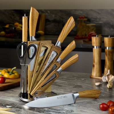 НАБОР НОЖЕЙ AGNESS С НОЖНИЦАМИ И МУСАТОМ НА ПЛАСТИКОВОЙ ПОДСТАВКЕ, 8 ПРЕДМЕТОВ (КОР=6НАБОР.)-0