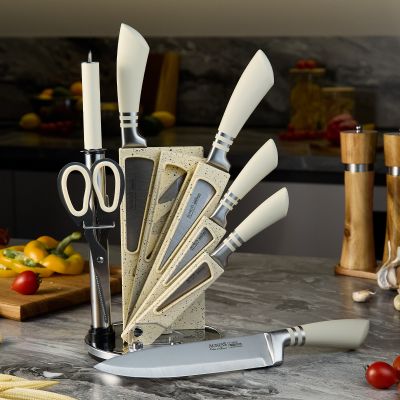 НАБОР НОЖЕЙ AGNESS С НОЖНИЦАМИ И МУСАТОМ НА ПЛАСТИКОВОЙ ПОДСТАВКЕ, 8 ПРЕДМЕТОВ (КОР=6НАБОР.)-0