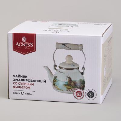 ЧАЙНИК AGNESS ЭМАЛИРОВАННЫЙ СО СЪЕМНЫМ ФИЛЬТРОМ ИЗ НЖС СЕРИЯ 