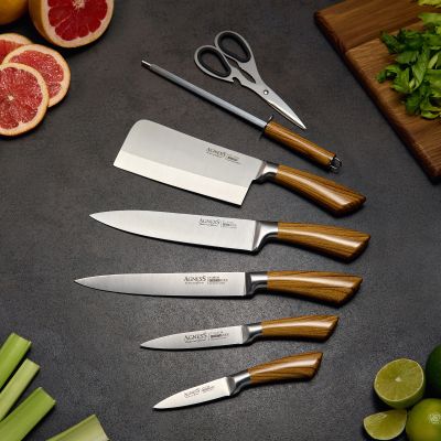 НАБОР НОЖЕЙ AGNESS С НОЖНИЦАМИ И МУСАТОМ НА ПЛАСТИКОВОЙ ПОДСТАВКЕ, 8 ПРЕДМЕТОВ (КОР=6НАБОР.)-2