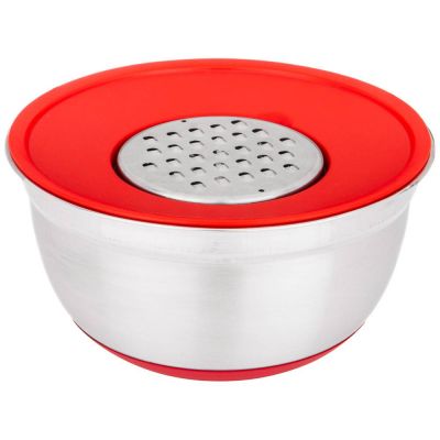 МИСКА  AGNESS 6 В 1  С КРЫШКОЙ С 3-МЯ СЪЕМНЫМИ ТЁРКАМИ,  24 СМ, 2,25 Л. ПРОТИВОСКОЛЬЗЯЩЕЕ ДНО-3