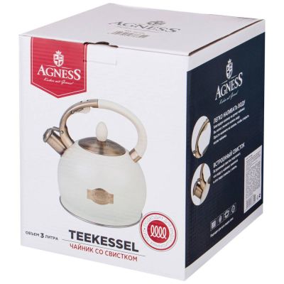 ЧАЙНИК AGNESS СО СВИСТКОМ, СЕРИЯ ТЮДОР, 3,0 Л ТЕРМОАККУМУЛИРУЮЩЕЕ ДНО, ИНДУКЦИЯ (КОР=6ШТ)-1