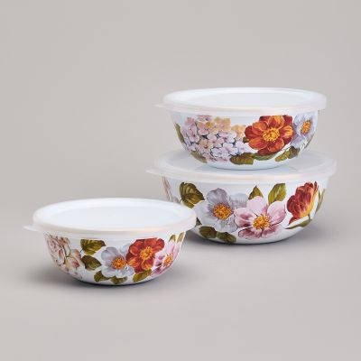 НАБОР МИСОК AGNESS ЭМАЛИРОВАННЫХ С ПЛАСТИК.КРЫШКАМИ, СЕРИЯ ФЛАНДРИЯ 6ПР 0,6/0,9/1,3Л ДИА. 14/16/18СМ-2