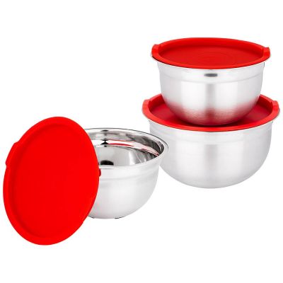 НАБОР МИСОК AGNESS С КРЫШКАМИ, ПРОТИВОСКОЛЬЗЯЩЕЕ ДНО, 6 ПР,1,3/2,6/4 Л. D=18/22/26 CM-0