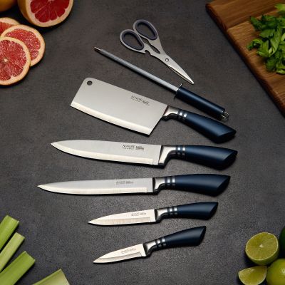 НАБОР НОЖЕЙ AGNESS С НОЖНИЦАМИ И МУСАТОМ НА ПЛАСТИКОВОЙ ПОДСТАВКЕ, 8 ПРЕДМЕТОВ (КОР=6НАБОР.)-2