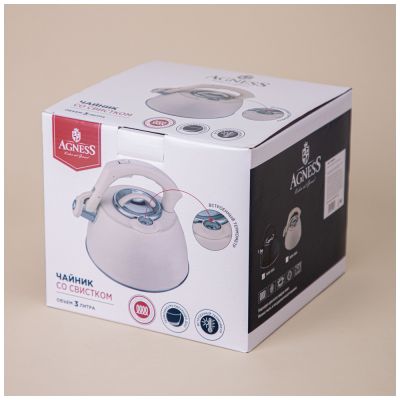 ЧАЙНИК AGNESS СО СВИСТКОМ, СЕРИЯ ТЮДОР, 2,8Л ТЕРМОАККУМУЛИРУЮЩЕЕ ДНО,ИНДУКЦИЯ,ВСТРОЕННЫЙ ТЕРМОМЕТР-1