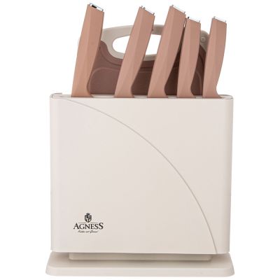 НАБОР НОЖЕЙ AGNESS НЖС НА ПЛАСТИКОВОЙ ПОДСТАВКЕ И РАЗДЕЛОЧНАЯ ДОСКА, 7 ПР.-0