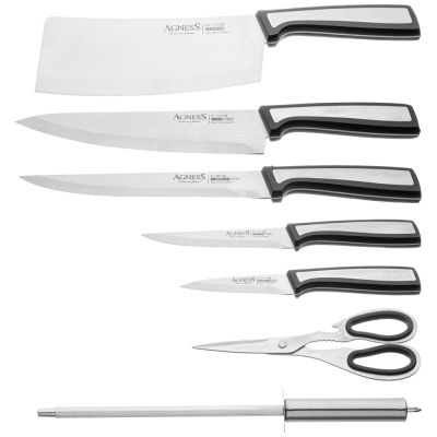 НАБОР НОЖЕЙ AGNESS С НОЖНИЦАМИ И МУСАТОМ НА ПЛАСТИКОВОЙ ПОДСТАВКЕ, 8 ПРЕДМЕТОВ-2